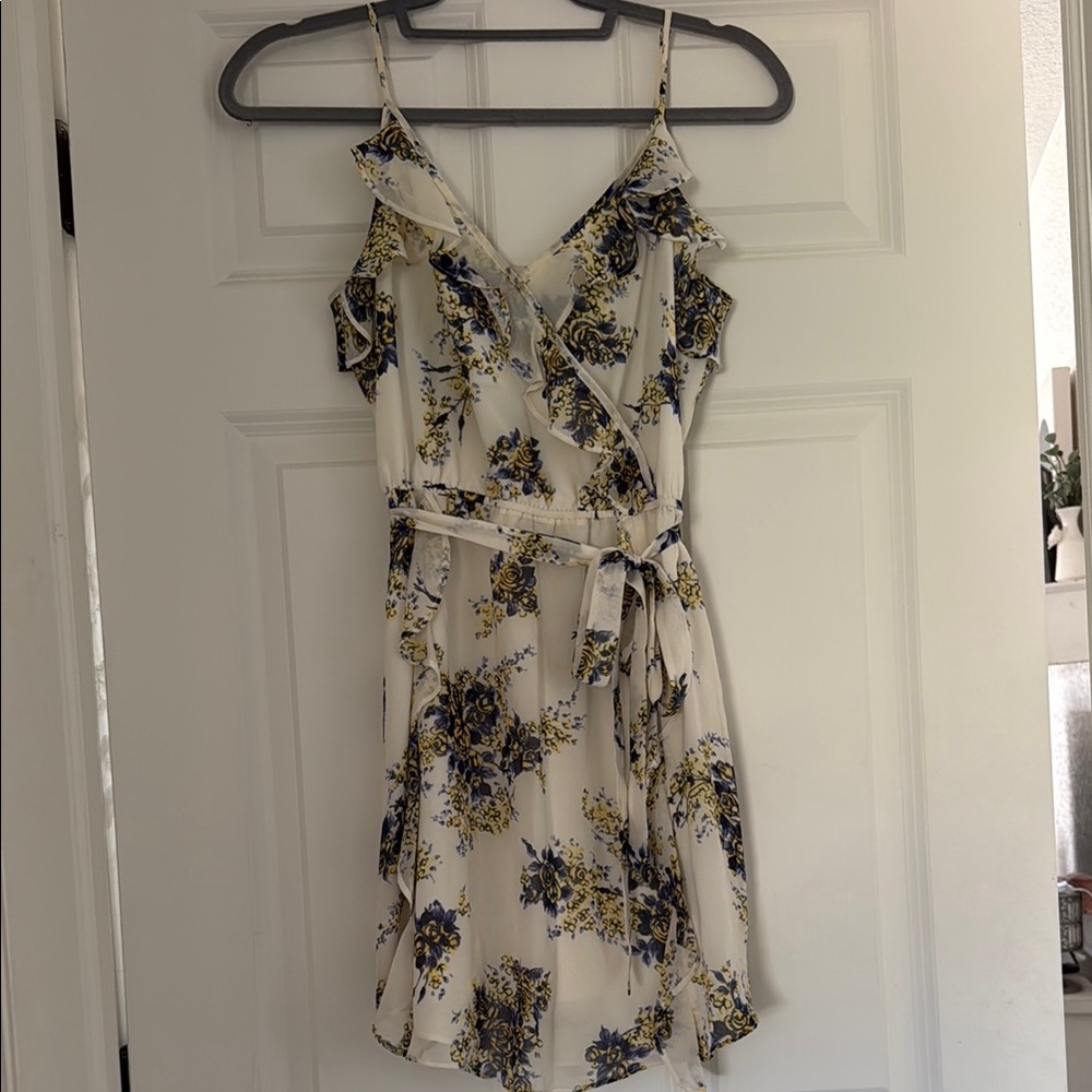 Joie Floral Wrap Dress in Cream and Blue